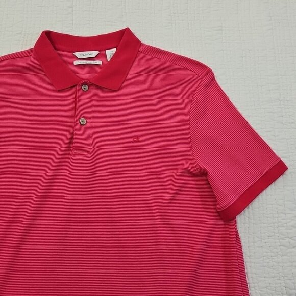 Calvin Klein The Liquid Touch Polo Men's Medium Pink Red Stripe EUC LN Tennis - Picture 2 of 16